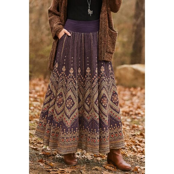 Soft Surroundings Kismet Purple and Gold whimisgoth boho Skirt Size XL NWT - Picture 1 of 5